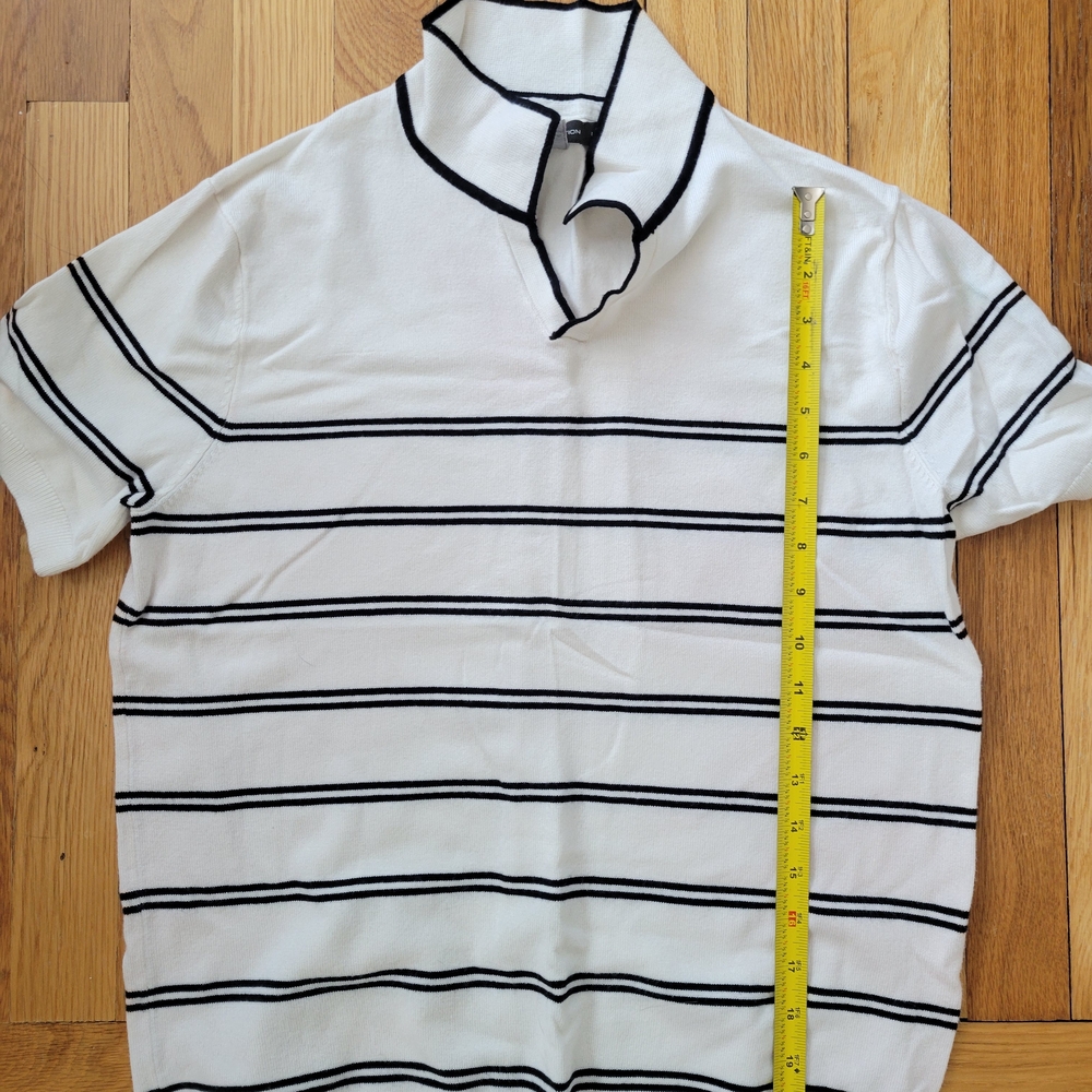 French Connection White and Black Striped Men's Shirt